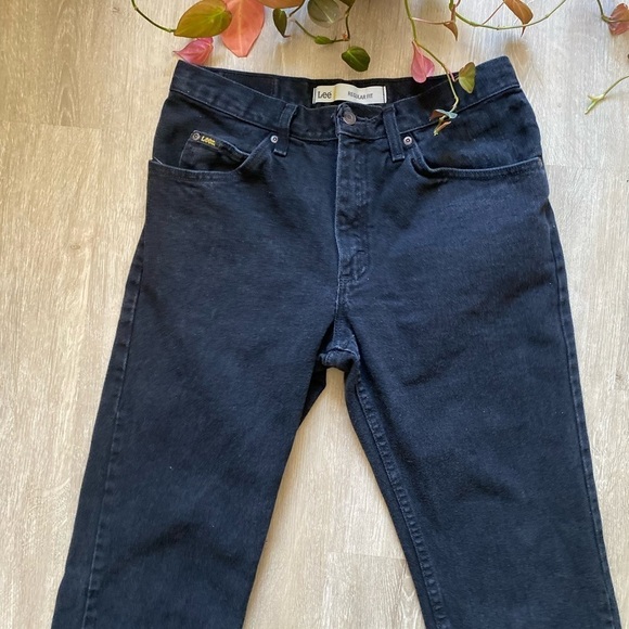 Vintage Lee Jeans High Waisted Straight Leg Black Denim Jeans Raw Hem - Picture 6 of 12